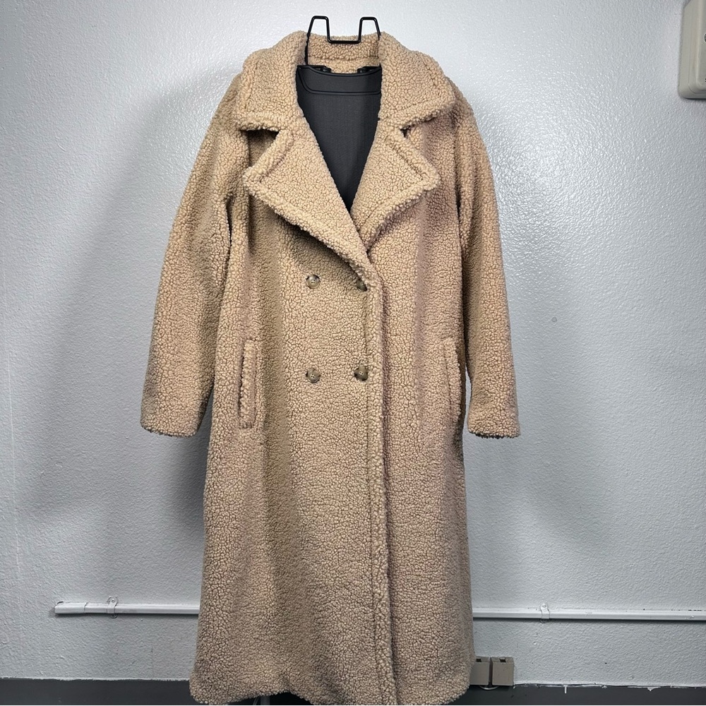 G by Giuliana Black Label Long Sherpa Coat‎ Soft Maple